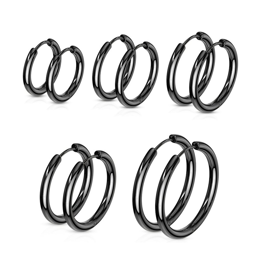Pair of 316L Stainless Steel Hinge Action Seamless Hoop Earrings/ Black IP